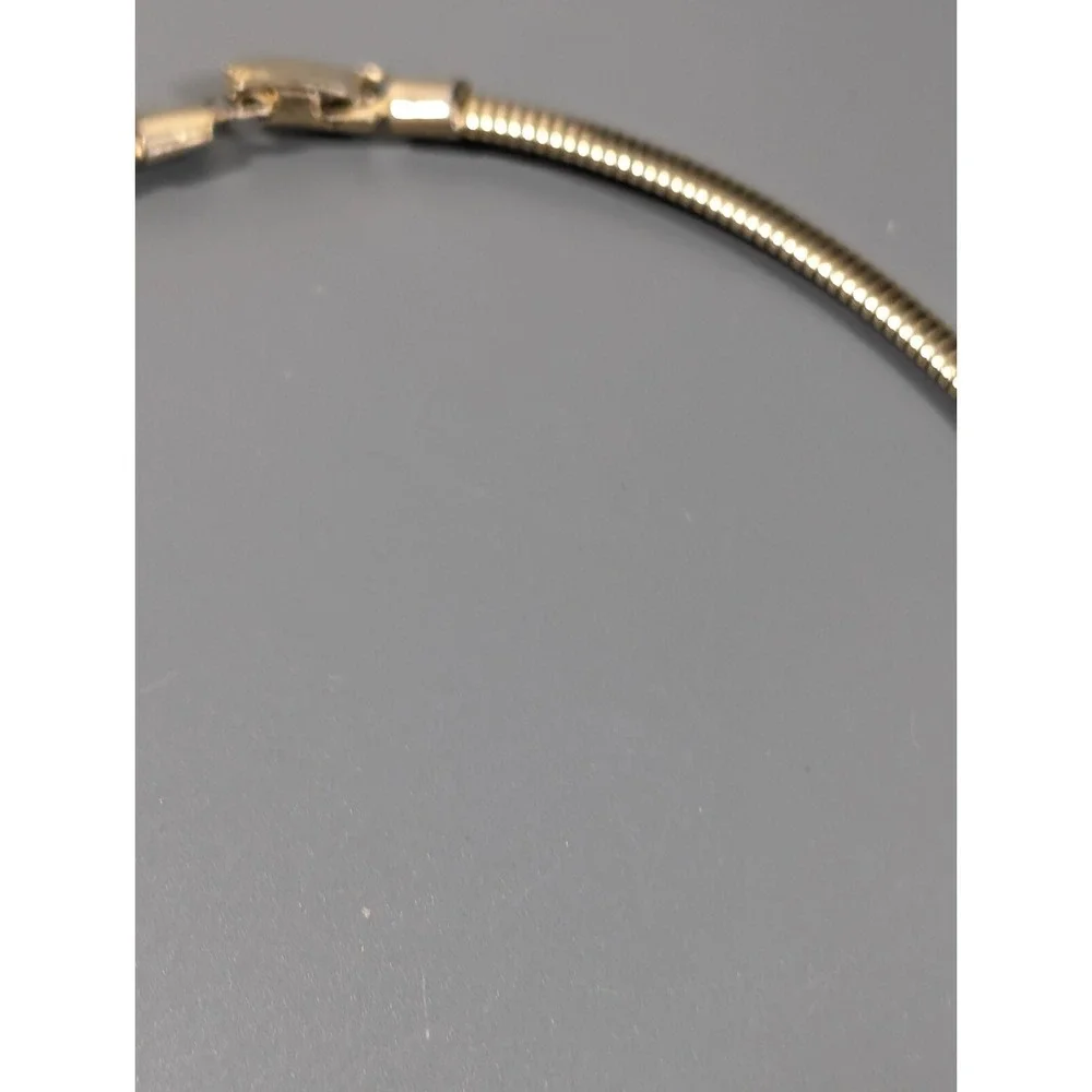 Vintage Gold Tone Omega Chain Necklace Black Enamel V Bar Statement 16" - Picture 7 of 11